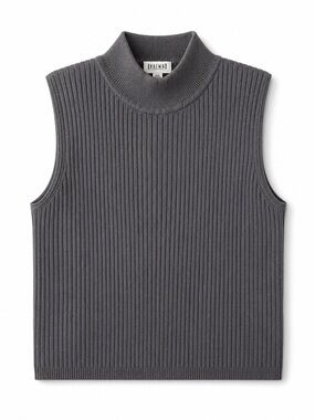 Braemar Ribbed Sleeveless Turtleneck Knit Vest | Grey Mock Neck Top